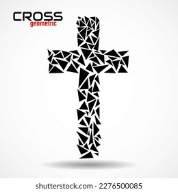Christian cross of triangles. Religious Symbol. Vector illustration