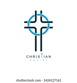 Christian Cross true belief in God vector symbol, Christianity religion icon.