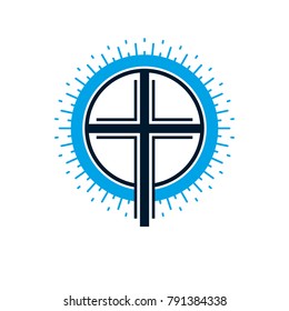 Christian Cross true belief in God vector symbol, Christianity religion icon.