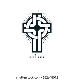 Christian Cross true belief vector religion symbol, Christianity Jesus icon.