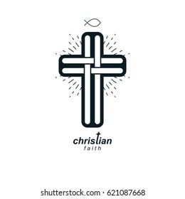 Cruz Cristiana verdadera creencia símbolo de la religión vectorial, Icono de Jesús Cristiano. Vector de stock