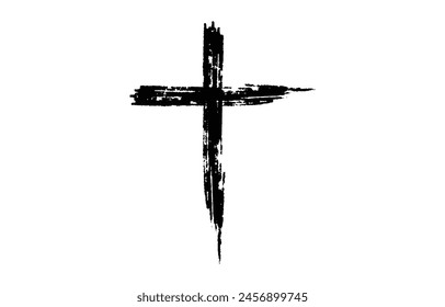 Christian Cross Vektorgrafik. Schwarzes Kreuz mit Flecken. Vektorillustration