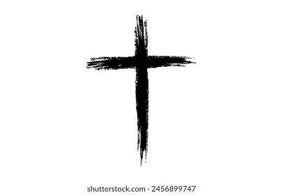 Christian cross vector. Black blotted cross. Vector illustration