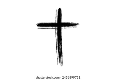 Christian cross vector. Black blotted cross. Vector illustration