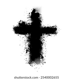 Christian cross vector. Black blotted cross. hand drawn. Not AI, Vector.