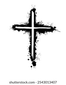 Christian cross vector. Black blotted cross. hand drawn. Not AI, Vector.
