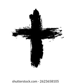 Christian cross vector. Black blotted cross. hand drawn. Not AI, Vector.
