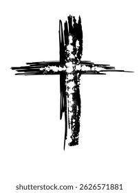 Christian cross vector. Black blotted cross. hand drawn. Not AI, Vector.