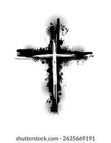 Vetor da cruz cristã. Cruz manchada preta. mão desenhada. Não AI, Vetor.