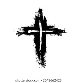 Christelijke kruisvector. Zwart gevlekt kruis. met de hand getekend. Niet AI, Vector.