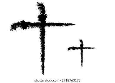 Christlicher Kreuzvektor. Schwarzes geflecktes Kreuz. Vektorgrafik