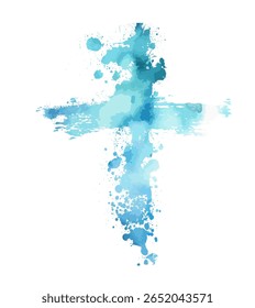 Christian cross vector. blue blotted cross. hand drawn. Not AI, Vector.