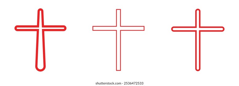 Christian cross vector. Flat Vector Christian Cross Icons Set Isolated on a White Background. Line Silhouette Cut Out Christian Crosses Collection. Eps 10.