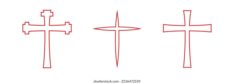 Christian cross vector. Flat Vector Christian Cross Icons Set Isolated on a White Background. Line Silhouette Cut Out Christian Crosses Collection. Eps 10.