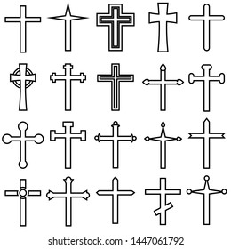 Religion Cross Icon Set Line Design Stock Vector (Royalty Free ...