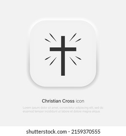 Christian cross vector icon. Cross with rays symbol in trendy neumorphism style. Vector EPS 10