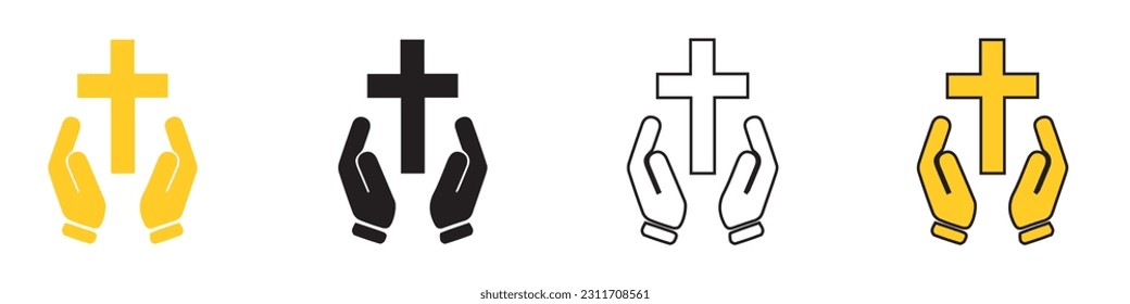 Christian cross vector icon set. Art Varius Black Christian Tsross. Religion symbols isolated on white background. Vector illustration.EPS 10