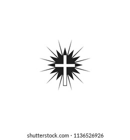 christian cross vector icon and sun shine beams