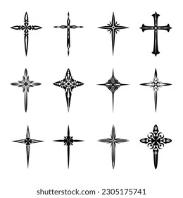 Christian cross vector icon symbols, cross solated sign symbol vector illustration. Abstract christian religious belief or faith art illustration for orthodox or catholic design.