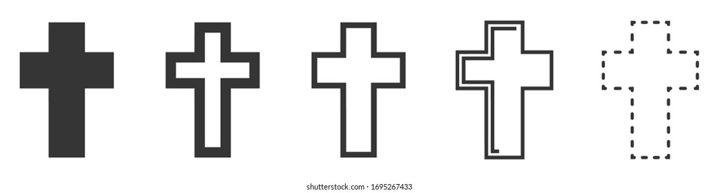 Iconos vectoriales de la Cruz Cristiana. Conjunto de cruces cristianas sobre fondo blanco. Ilustración vectorial. Varias cruces cristianas negras.