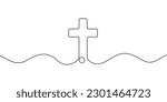 Christian cross vector illustration. Continuous line hand drawn art. Christianity symbol