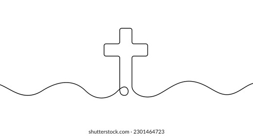 Christian cross vector illustration. Continuous line hand drawn art. Christianity symbol