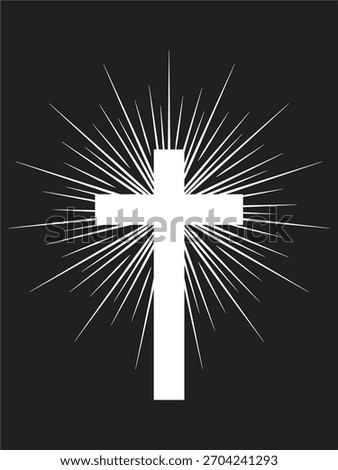 Christian Cross Vector – Radiant Light Burst Silhouette on Black Background for Faith And Spiritual Design