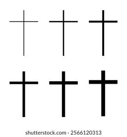 Christian cross vector set collection. Vector line black christian cross set 