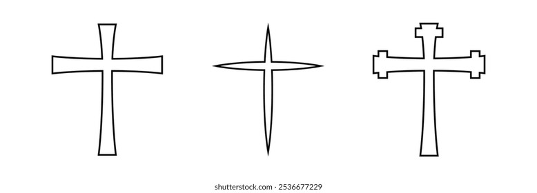 Christian cross vector. Christian cross set line icon. Religion crucifix and line icons collection. Vector Isolated illustration. Eps 10.