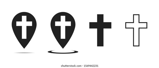 Christian cross vector sign. Pointer with cross inside. Church place. Vector collection. Isolated vector sign symbol. Design vector christian cross icon symbol. EPS 10