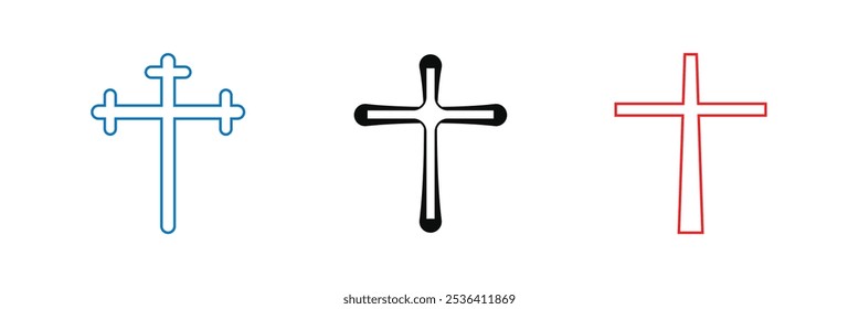 Christian cross vector. Simple cross icon, Christian cross symbol, outline shape. Eps 10.