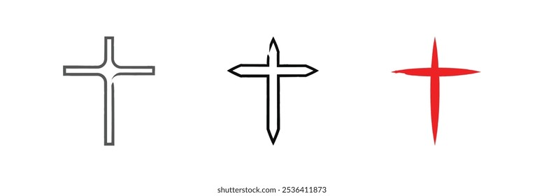 Christian cross vector. Simple cross icon, Christian cross symbol, outline shape. Eps 10.