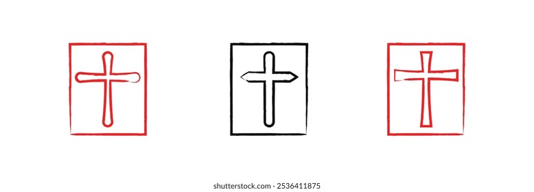 Christian cross vector. Simple cross icon, Christian cross symbol, outline shape. Eps 10.