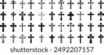 Christian cross vector symbol flat style. Set of different crosses icon