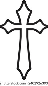 Símbolo de vector de la cruz cristiana estilo plano y contorno