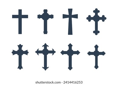 Christian cross vector symbol flat style. Set of different crosses icon