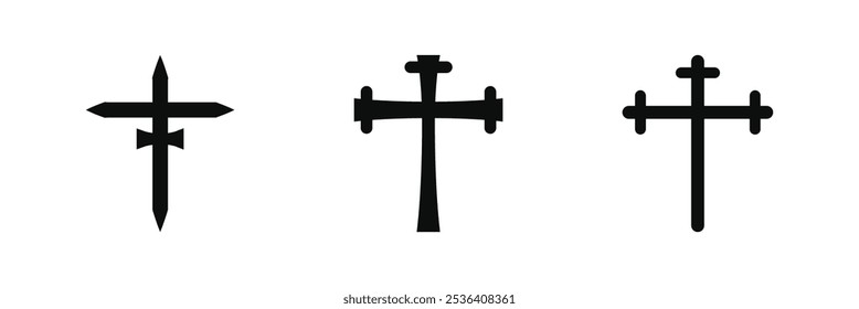 Christian cross vector symbol flat style. Set of different crosses icon. Christian cross vector. 