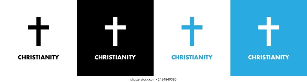 Christian cross vector symbol or icon. Christianity religion symbol