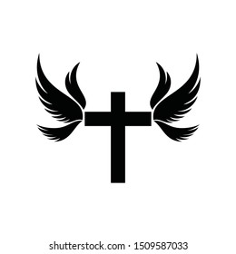 Christian Cross Wings Pigeon Silhouette Christian Stock Vector (Royalty ...
