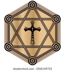 christian cross within star of david on oak wood isolated on white background for icon decoration object element tattoo