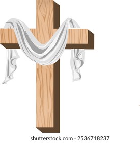 Madera de cruz cristiana con chal blanco