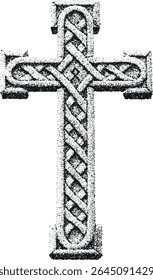 Christian cross with wooden motif. Stipple effect.