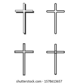 Christian crosses. The cross is a symbol of Christianity. The death of Jesus Christ. Decorative crucifix religion catholic symbol, orthodox faith church cross design, isolated flat vector set.