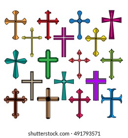 Christian crosses icon set on white background. Vector Illustration