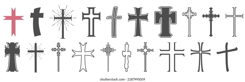 Christian crosses icons collection. Religion concept illustration