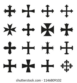 Christian crosses icons set. Different forms. Isolated on a white background. Vector illustration.
