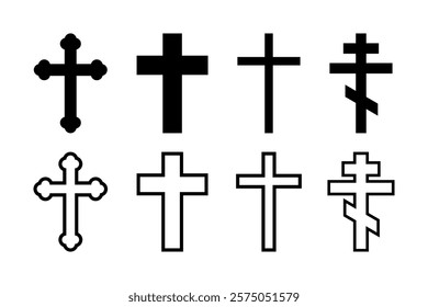 Christian crosses on white background. Vector black simple icons collection.