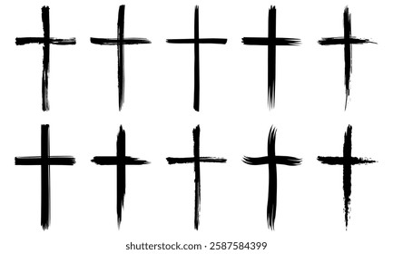 Christian crosses painted with a brush