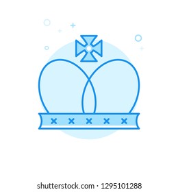 Christian Crown Flat Vector Icon. Royal Symbol, Pictogram, Sign. Light Flat Style. Blue Monochrome Design. Editable Stroke. Adjust Line Weight. Design with Pixel Perfection.