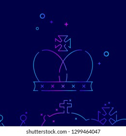 Christian Crown Vector Line Icon. Royal Gradient Symbol, Pictogram, Sign. Dark Blue Background. Light Abstract Geometric Background. Related Bottom Border